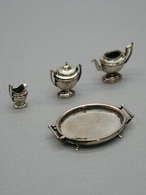 Pete Acquisto 1:12 Scale Miniature Sterling Silver Tea Pot Creamer Tray Teapot